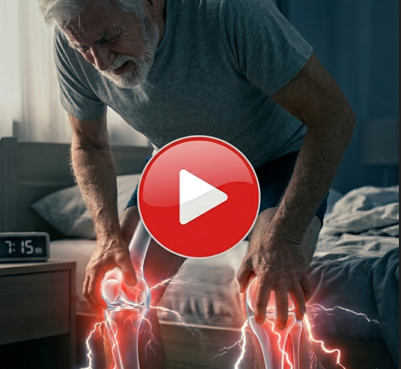 Older man experiencing knee discomfort before watching a joint health presentation